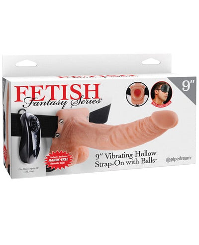 Pipedream Products Fetish Fantasy Series 9" Vibrating Hollow Strap On with Balls - Flesh Dildos