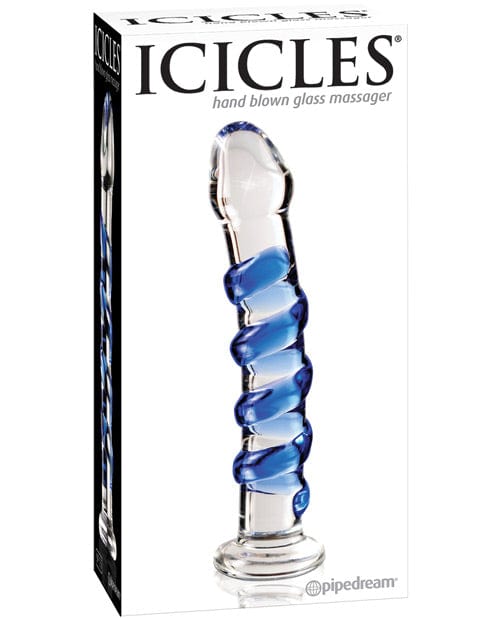 Pipedream Products Icicles No. 5 Hand Blown Glass Massager - Clear with Blue Swirls Dildos