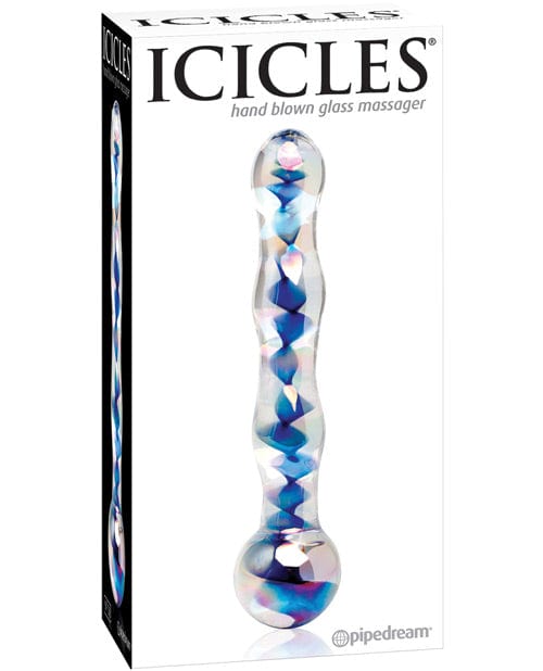 Pipedream Products Icicles No. 8 Hand Blown Glass Massager - Clear with Inside Blue Swirls Dildos