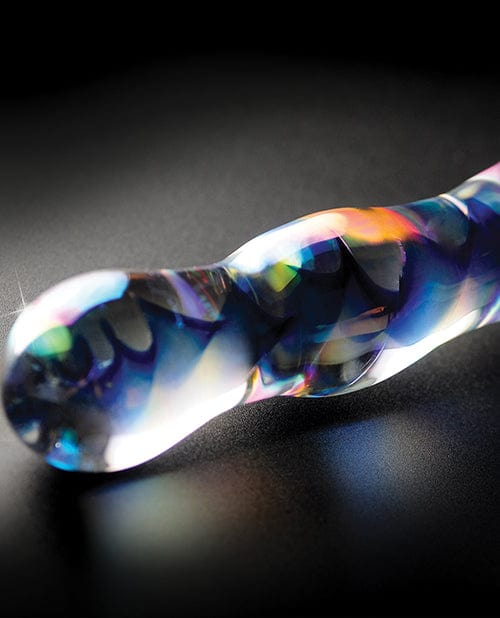 Icicles No. 8 Hand Blown Glass Massager - Clear with Inside Blue Swirls