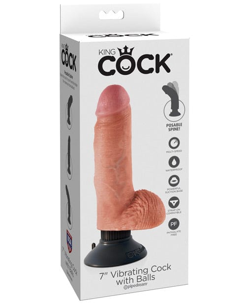 King Cock 7" Vibrating Cock with Balls - Flesh