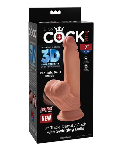 Pipedream Products King Cock Plus 7" Triple Density Cock with Swinging Balls - Tan Dildos