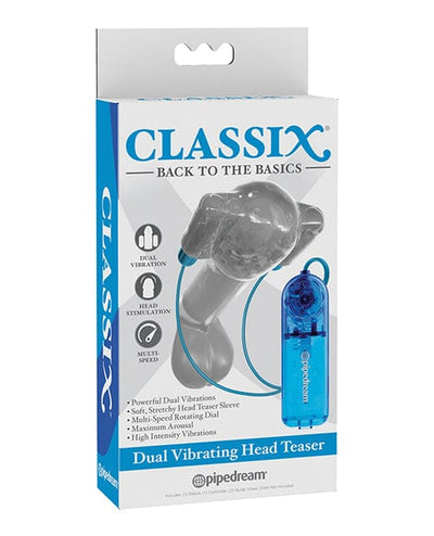 Pipedream Products Classix Dual Vibrating Head Teaser Clear/Blue Penis Toys