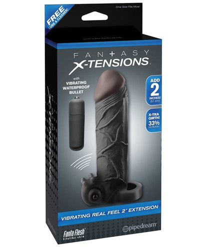 Pipedream Products Fantasy X-tensions Vibrating Real Feel Extension with Ball Strap Black Penis Toys
