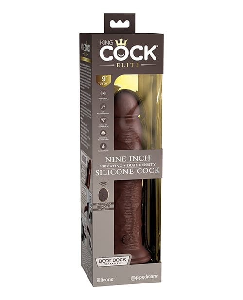 Pipedream Products King Cock Elite 9" Dual Density Vibrating Silicone Cock with Remote Brown Vibrators
