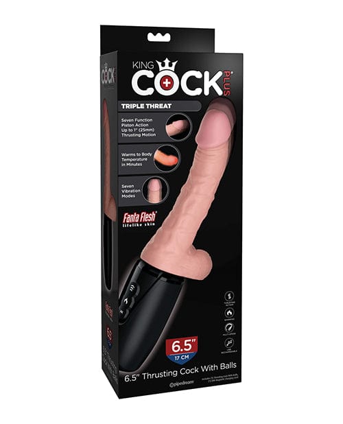 Pipedream Products King Cock Plus Thrusting, Warming &amp; Vibrating 6.5" Triple Threat Dong Vibrators
