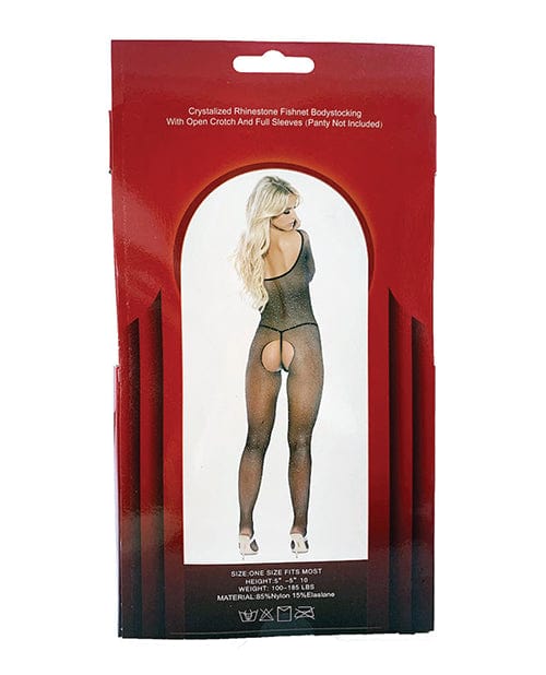 Popsi Lingerie Rhinestone Fishnet Full Sleeved Bodystocking Black O-s Lingerie &amp; Costumes