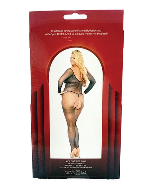 Popsi Lingerie Rhinestone Fishnet Full Sleeved Bodystocking Black Qn Lingerie &amp; Costumes