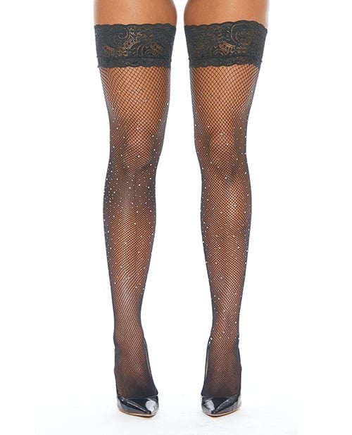 Popsi Lingerie Rhinestone Thigh High W/silicone O/s Black Lingerie &amp; Costumes
