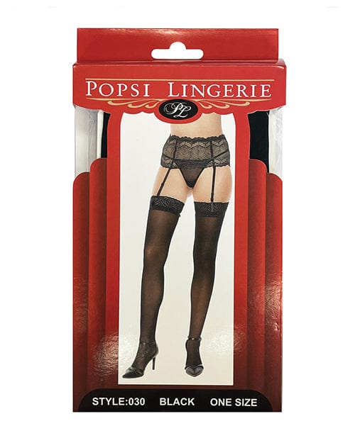 Popsi Lingerie Sheer Lace Top Stocking Black O-s Lingerie & Costumes