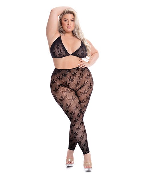 Rene Rofe Pink Lipstick All About Leaf Bra &amp; Leggings Black Lingerie &amp; Costumes