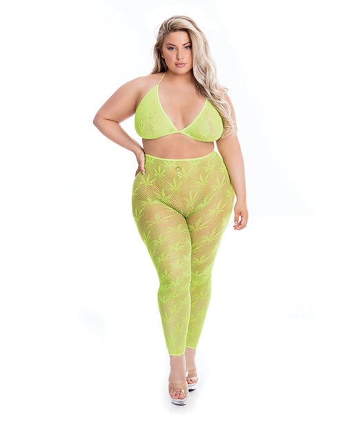 Rene Rofe Pink Lipstick All About Leaf Bra &amp; Leggings Green Lingerie &amp; Costumes