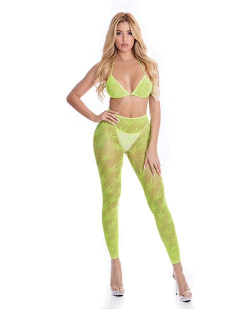 Rene Rofe Pink Lipstick All About Leaf Bra &amp; Leggings Green Lingerie &amp; Costumes