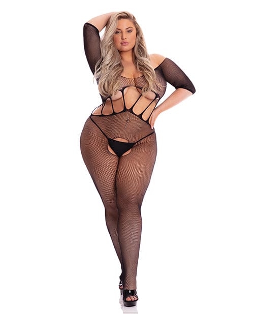 Rene Rofe Pink Lipstick Amplify Crotchless Bodystocking Queen Size Lingerie &amp; Costumes