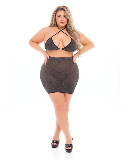 Rene Rofe Pink Lipstick Black Cherry Strap Halter Bra &amp; Skirt Black Lingerie &amp; Costumes