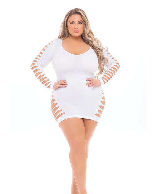 Rene Rofe Pink Lipstick Bold Babe Long Sleeve Dress White Lingerie & Costumes