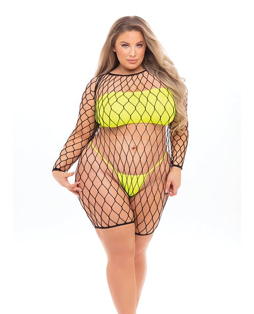 Rene Rofe Pink Lipstick Dance With Me Lrge Fshnet Rhmper, Bndeau Top & G-strng (fits Up To 3x) Neon Yellow Lingerie & Costumes