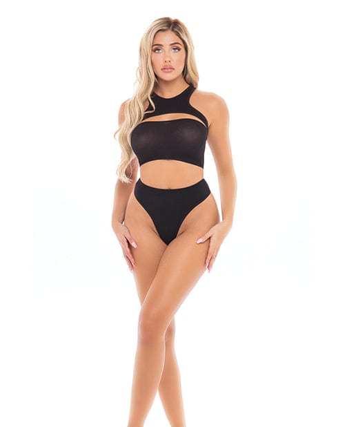 Rene Rofe Pink Lipstick Divine Bandeau, Harness Top, &amp; High Waist Thong Black O-s Lingerie &amp; Costumes