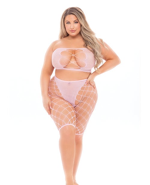 Rene Rofe Pink Lipstick Empress Biker Short &amp; Bandeau Top (fits Up To 3x) Pink Lingerie &amp; Costumes