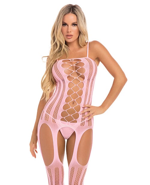 Rene Rofe Pink Lipstick Fake News Bodystocking Pink / One size/Small Lingerie & Costumes