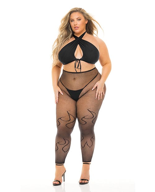 Rene Rofe Pink Lipstick Gives You Hell Halter Bra, Pantyhose &amp; G-string Black / Queen Lingerie &amp; Costumes