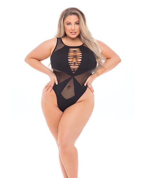 Rene Rofe Pink Lipstick Highneck Bodysuit Black Lingerie &amp; Costumes