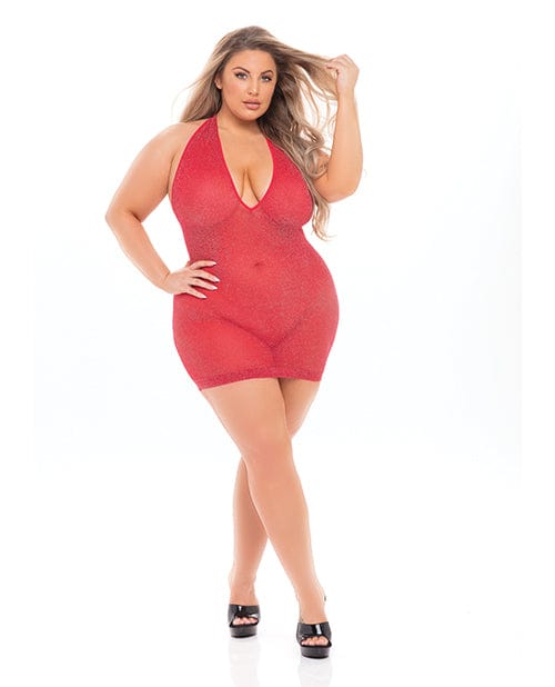 Rene Rofe Pink Lipstick Love Bite Plunge Halter Dress Red Lingerie &amp; Costumes