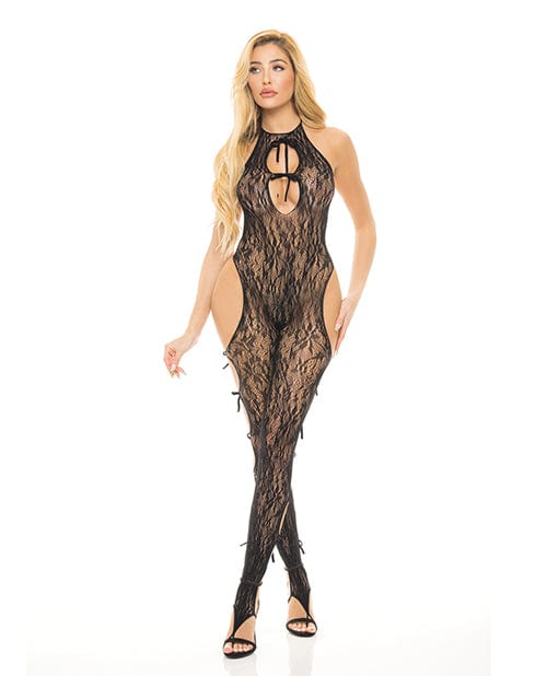 Rene Rofe Pink Lipstick Love Me Harder Bodystocking Black O/s Lingerie &amp; Costumes