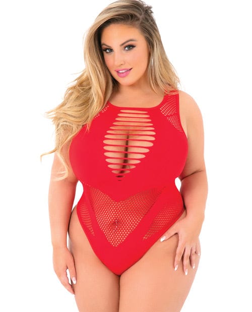 Rene Rofe Pink Lipstick Low Blow Cut Out Bodysuit Red Lingerie & Costumes