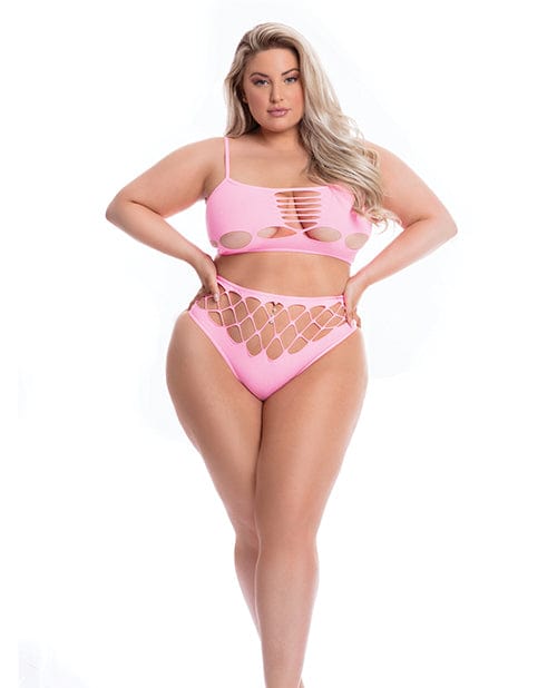 Rene Rofe Pink Lipstick Neon Dreams Bra &amp; High Waist Thong Pink Lingerie &amp; Costumes