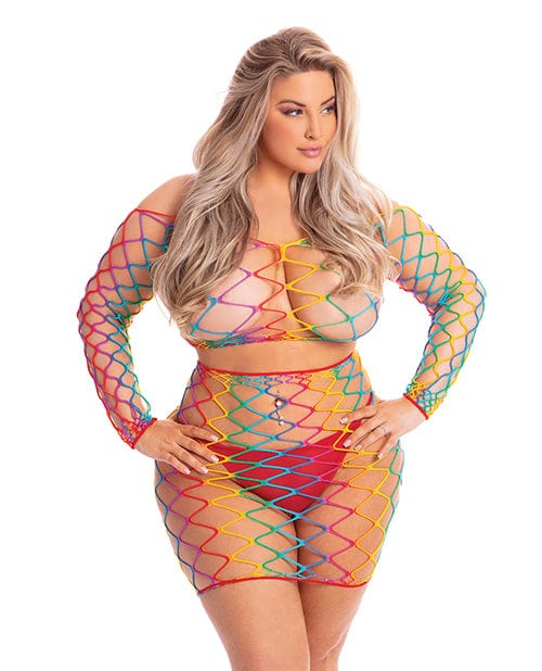 Rene Rofe Pink Lipstick Pot Of Gold Skirt Set Rainbow One Size (Queen Size) Lingerie &amp; Costumes
