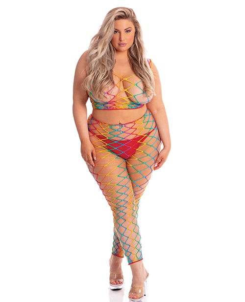 Rene Rofe Pink Lipstick Roy G. Biv 2 Piece Bodystocking Rainbow Queen Size Lingerie &amp; Costumes
