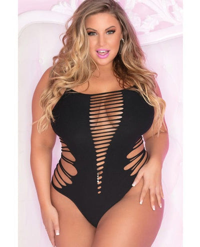 Rene Rofe Pink Lipstick Slice & Dice Seamless Bodysuit Black Fits Up To 2x Lingerie & Costumes