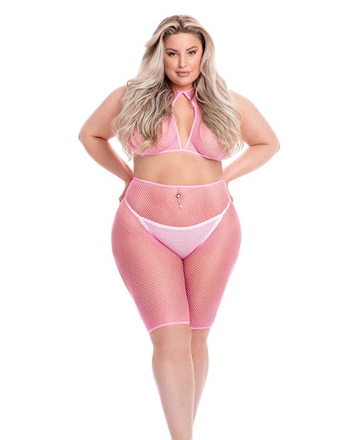 Rene Rofe Pink Lipstick Sunset Glow Halter Bra &amp; Bike Short Pink Lingerie &amp; Costumes