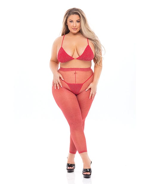 Rene Rofe Pink Lipstick Tall Order Bra Top & Leggings Red Lingerie & Costumes