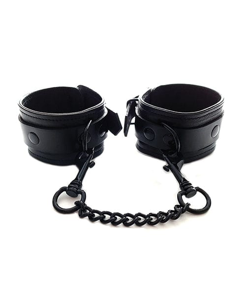 Rouge Group Ltd Rouge Leather Ankle Cuffs - Black With Black Kink & BDSM