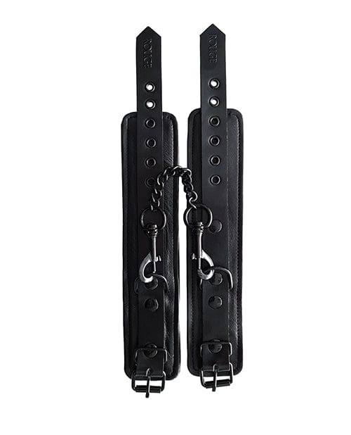 Rouge Group Ltd Rouge Leather Ankle Cuffs - Black With Black Kink &amp; BDSM