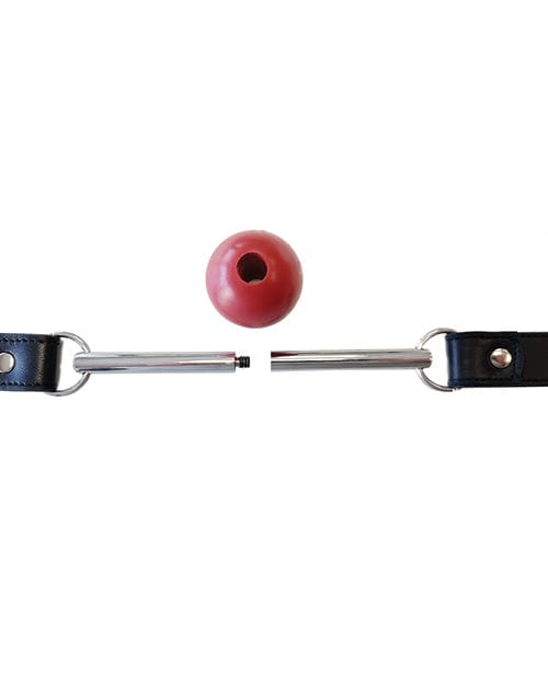 Rouge Group Ltd Rouge Leather Ball Gag With Stainless Steel Rod And Removable Ball - Black With Red Kink &amp; BDSM
