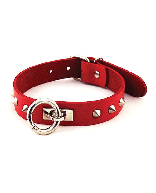 Rouge Group Ltd Rouge Leather O Ring Studded Collar Red Kink &amp; BDSM