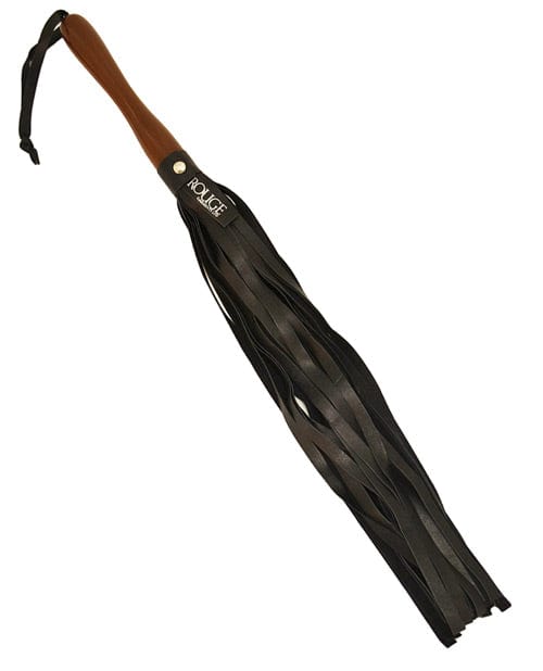 Rouge Rouge Leather Flogger with Wooden Handle - Black Kink &amp; BDSM