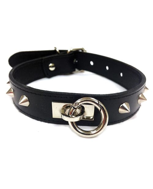 Rouge Rouge Leather O Ring Studded Collar - Black Kink &amp; BDSM