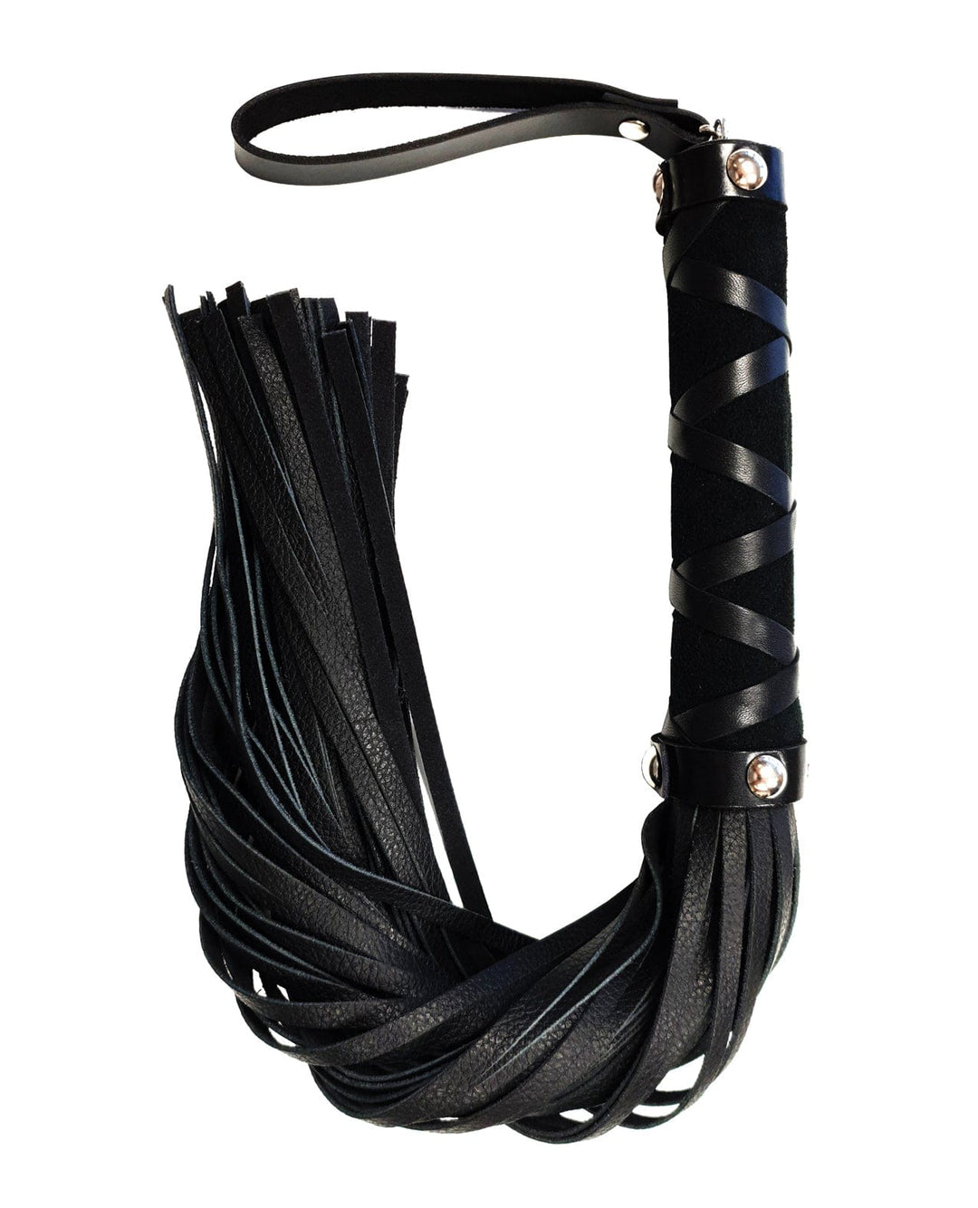 Rouge Rouge Short Leather Flogger with Studs - Black Kink &amp; BDSM