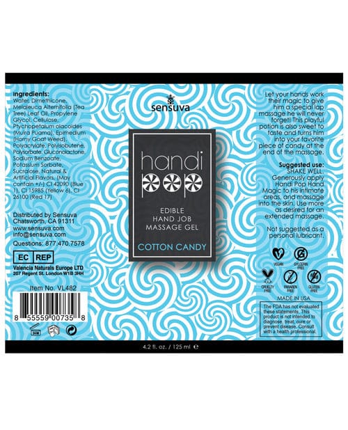 Sensuva Valencia Naturals Handipop Hand Job Massage Gel Bottle Lubes