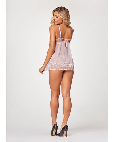 Seven 'til Midnight Costume Sheer Mesh & Lace Demi Cup Babydoll & Thong Lavender Lingerie & Costumes
