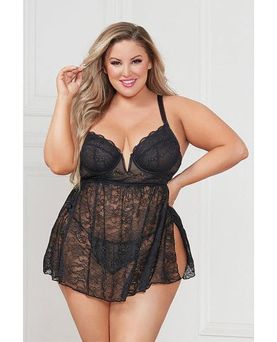 Seven 'til Midnight Costume Stretch Lace Babydoll W/underwire Cups & G-string Black 1x/2x Lingerie & Costumes