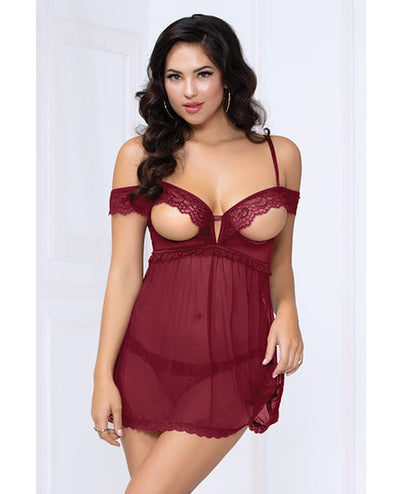 Seven 'til Midnight Lace and Mesh Open Cups Babydoll With fly Away Back and Panty large Lingerie & Costumes
