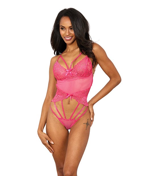 Shirley Of Hollywood Stretch Lace W/underwire Cups &amp; Strap Thong Detail Teddy Hot Pink XL Lingerie &amp; Costumes