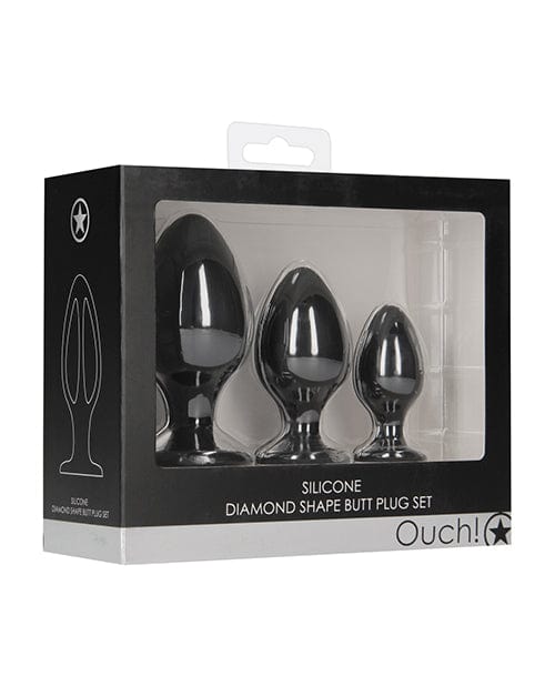 Shots America Shots Ouch Diamond Shape Butt Plug Set - Black Anal Toys