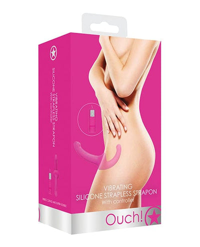 Shots America Shots Ouch Vibrating Silicone Strapless Strap On with Controller Pink Dildos