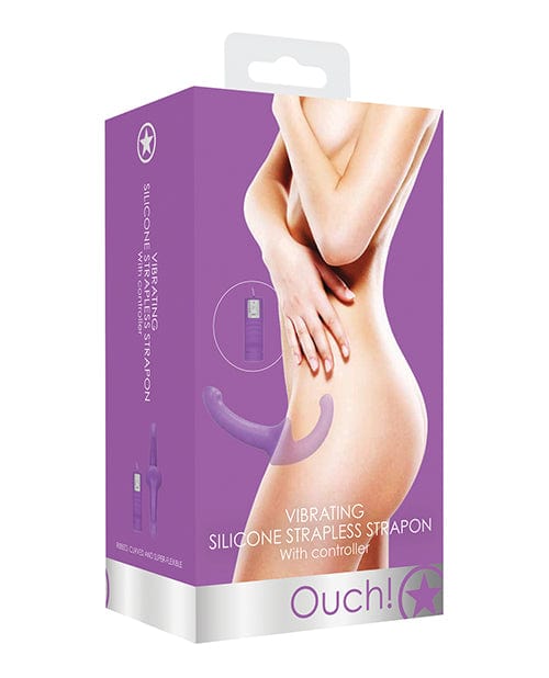 Shots America Shots Ouch Vibrating Silicone Strapless Strap On with Controller Purple Dildos